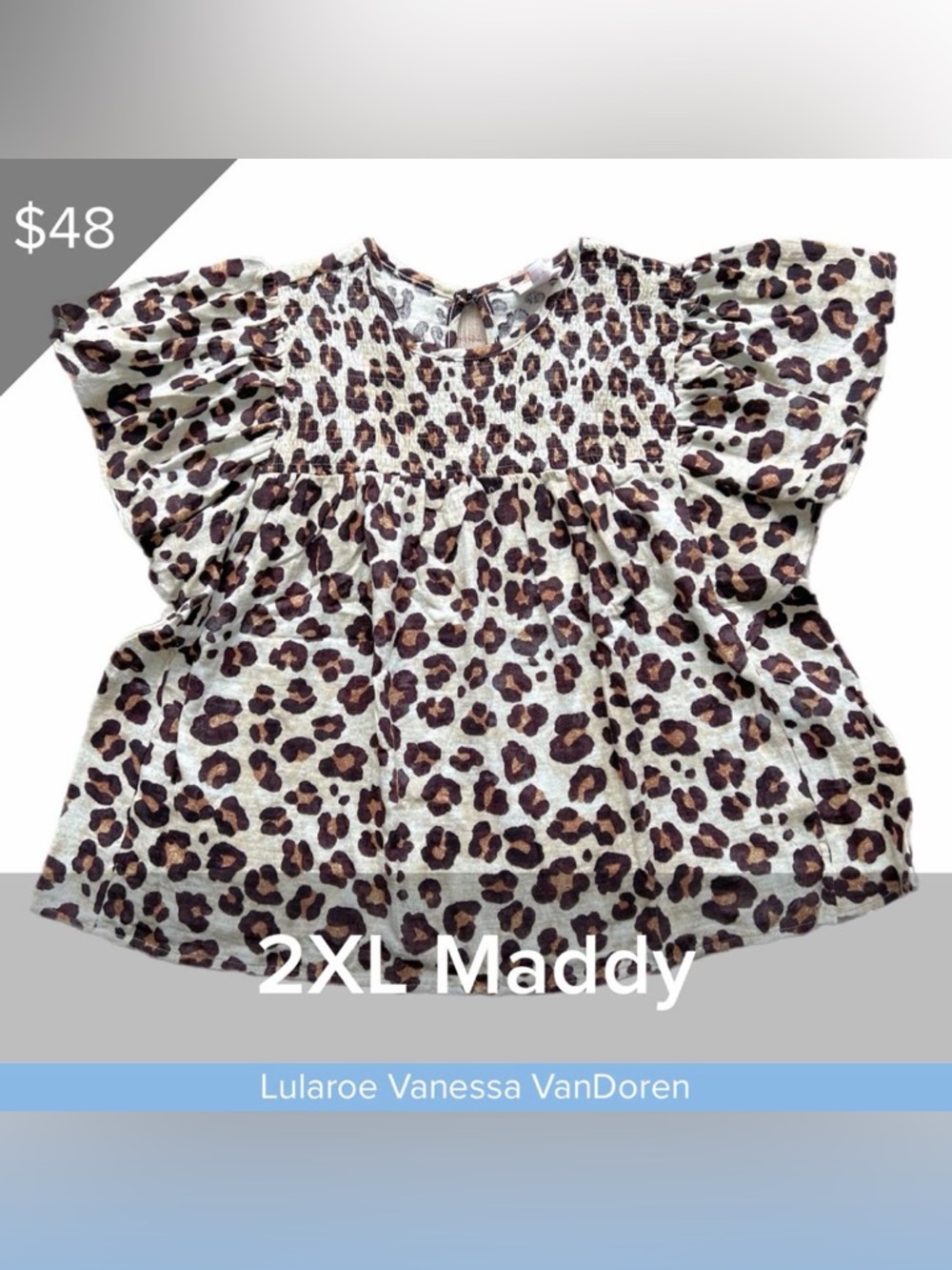 LuLaRoe Leopard Print Flutter Sleeve Top - Cream, Brown & Dark Brown